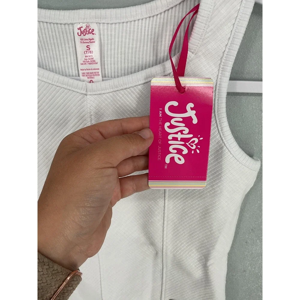 Justice Girls Tank Top White Ribbed Base Layer Sleeveless S 7/8